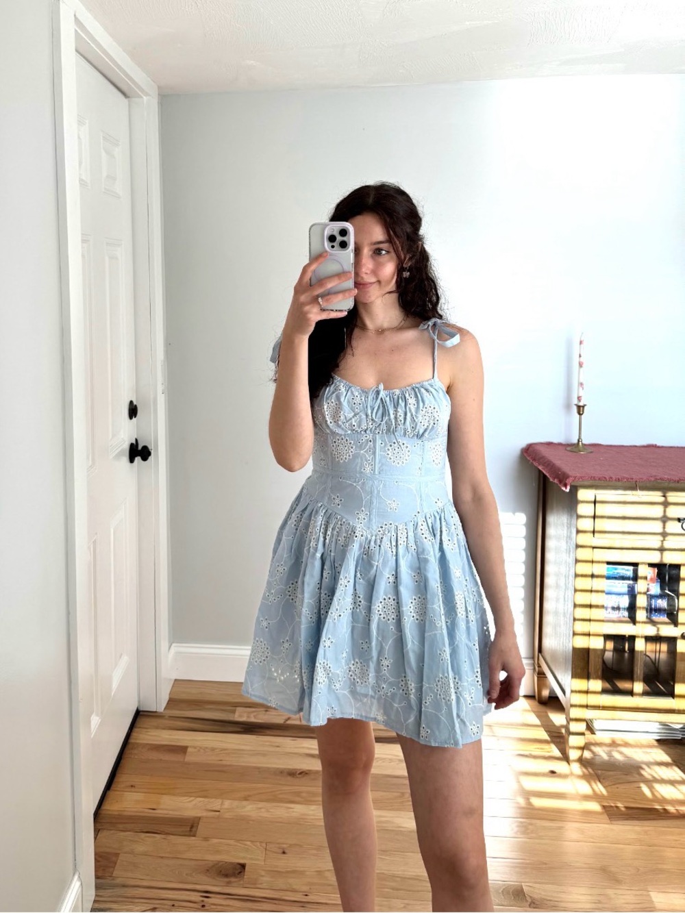Light Blue Eyelet Sundress with Tie Straps